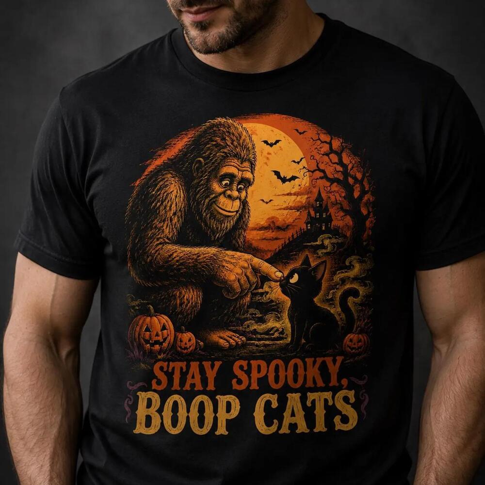 Bigfoot Cat Halloween Shirt, Stay Spooky Boop Cats Tee, Funny Cryptid